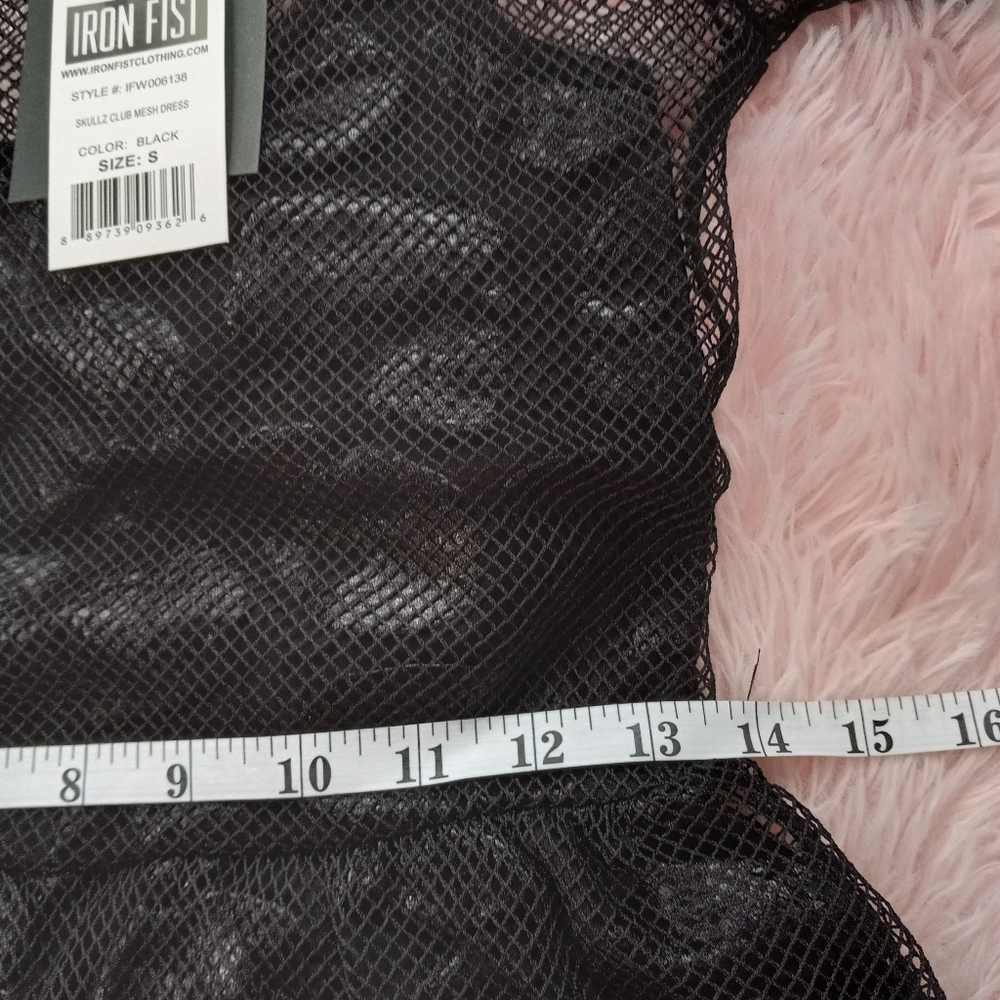 😵Fishnet overlay iron fist babydoll style "Skullz Club Mini Dress" ☠ Gothic nwt - Picture 14 of 16